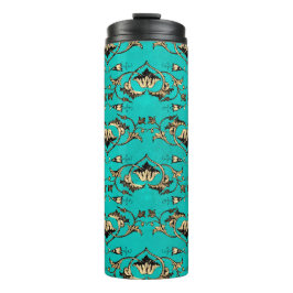 turquoise en gouden pauw thermosbeker