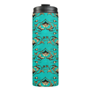   turquoise en gouden pauw thermosbeker