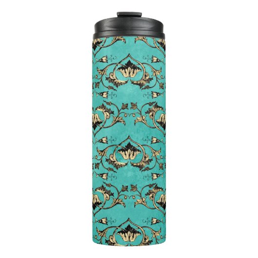 turquoise en gouden pauw thermosbeker (Voorkant)