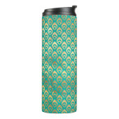 turquoise en gouden pauw thermosbeker (Gedraaid links)