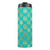 Turquoise en gouden Peacock Grunge Damask Thermosbeker (Voorkant)