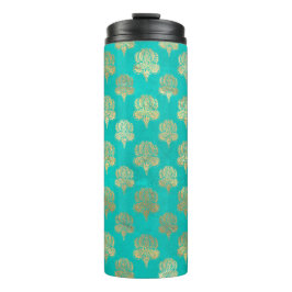 Turquoise en gouden Peacock Grunge Damask Thermosbeker