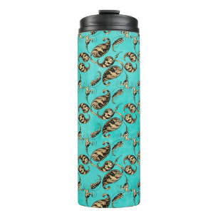 Turquoise en gouden Peacock Paisley Thermosbeker
