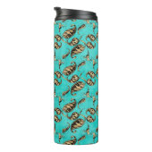 Turquoise en gouden Peacock Paisley Thermosbeker (Geroteerd rechts)