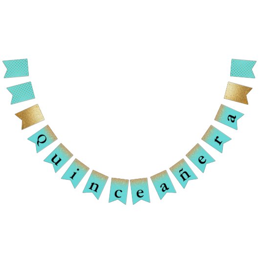 Turquoise en gouden Quinceañera Bunting Vlaggetjes (Alle)