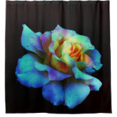 Turquoise en Gouden Regenboog Roos Douchegordijn (Voorkant)