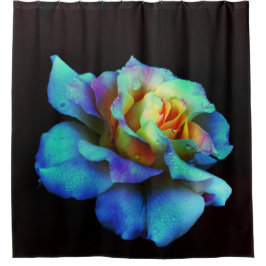 Turquoise en Gouden Regenboog Roos Douchegordijn