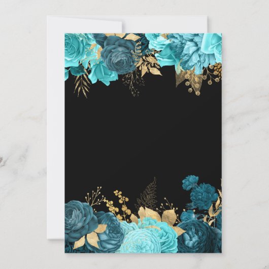 Turquoise en Gouden Rozen Bloemen Sweet Sixteen Kaart (Achterkant)
