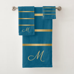 Turquoise en gouden strepen patroon badhanddoek se bad handdoek