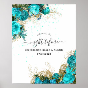 Turquoise en Gouden Trouwrepetitie Welkom Poster