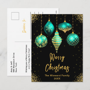 Turquoise en Gouden Versieringen Prettig Kerstfees Feestdagenkaart