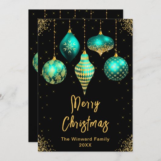 Turquoise en Gouden Versieringen Prettig Kerstfees Feestdagenkaart (Voorkant / Achterkant)