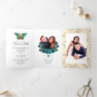 Turquoise en gouden vintage bloemen trouwfoto