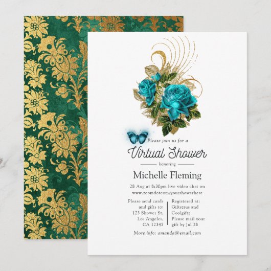 Turquoise en gouden virtuele douche kaart (Voorkant / Achterkant)