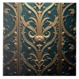 Turquoise en Gouden Wandtapijt Tegeltje