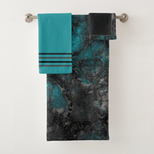Turquoise en Gray Bad Handdoek (Insitu)