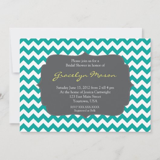 turquoise en Gray Chevron Shower Invitation Kaart (Voorkant)