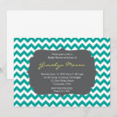 turquoise en Gray Chevron Shower Invitation Kaart (Voorkant / Achterkant)