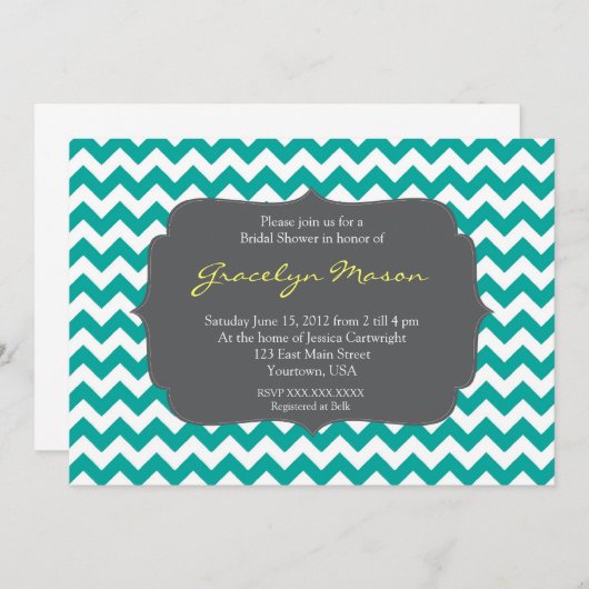 turquoise en Gray Chevron Shower Invitation Kaart (Voorkant / Achterkant)