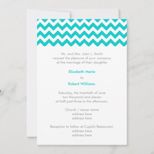 Turquoise en Gray Chevron Wedding Invitation Kaart (Voorkant)