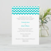 Turquoise en Gray Chevron Wedding Invitation Kaart (Staand voorkant)