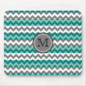 Turquoise en Gray Chevron Zigzag Monogram #2 Muismat (Voorkant)