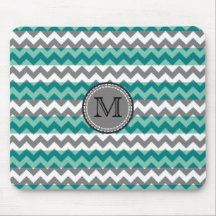 Turquoise en Gray Chevron Zigzag Monogram #2 Muismat