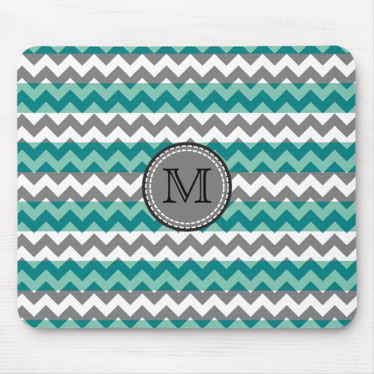 Turquoise en Gray Chevron Zigzag Monogram #2 Muismat (Voorkant)