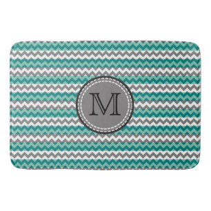 Turquoise en Gray Chevron Zigzag Monogram Badmat