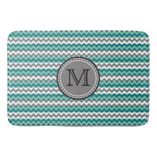 Turquoise en Gray Chevron Zigzag Monogram Badmat (Voorkant)