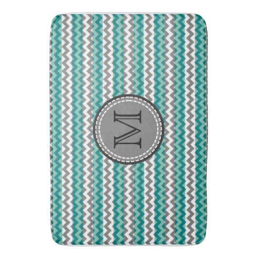 Turquoise en Gray Chevron Zigzag Monogram Badmat (Voorkant Verticaal)