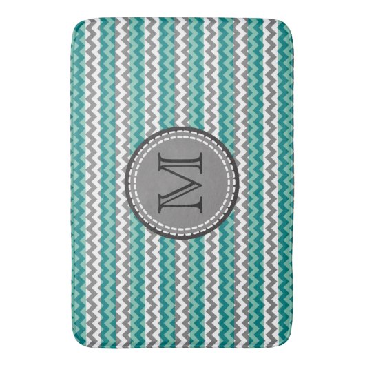 Turquoise en Gray Chevron Zigzag Monogram Badmat (Voorkant Verticaal)