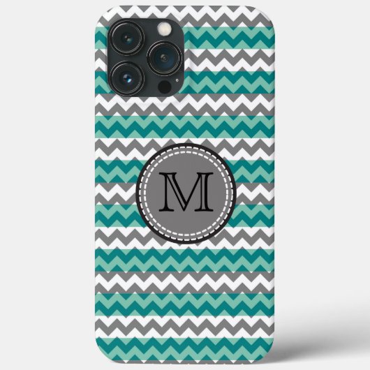 Turquoise en Gray Chevron Zigzag Monogram Case-Mate iPhone Case (Achterkant)