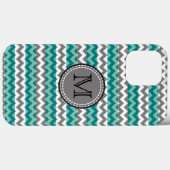 Turquoise en Gray Chevron Zigzag Monogram Case-Mate iPhone Case (Achterkant (horizontaal))