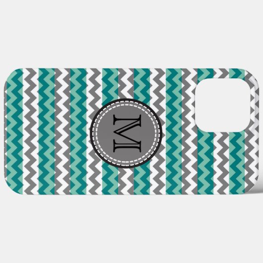 Turquoise en Gray Chevron Zigzag Monogram Case-Mate iPhone Case (Achterkant (horizontaal))