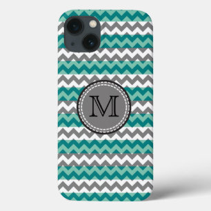 Turquoise en Gray Chevron Zigzag Monogram Case-Mate iPhone Case