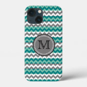 Turquoise en Gray Chevron Zigzag Monogram Case-Mate iPhone Case (Achterkant)