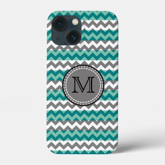 Turquoise en Gray Chevron Zigzag Monogram Case-Mate iPhone Case (Achterkant)