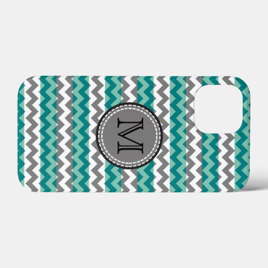 Turquoise en Gray Chevron Zigzag Monogram Case-Mate iPhone Case (Achterkant (horizontaal))