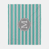 Turquoise en Gray Chevron Zigzag Monogram Fleece Deken (Voorkant)