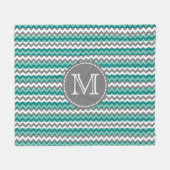 Turquoise en Gray Chevron Zigzag Monogram Fleece Deken (Voorkant (Horizontaal))