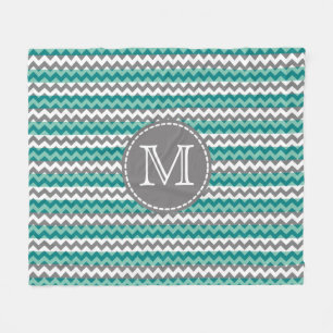 Turquoise en Gray Chevron Zigzag Monogram Fleece Deken