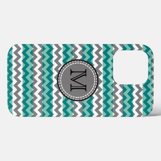 Turquoise en Gray Chevron Zigzag Monogram Hoesje-M Case-Mate iPhone Case (Achterkant (horizontaal))