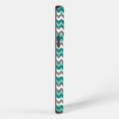 Turquoise en Gray Chevron Zigzag Monogram iPhone Hoesje (Rechterkant)