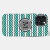 Turquoise en Gray Chevron Zigzag Monogram iPhone Hoesje (Achterkant horizontaal)