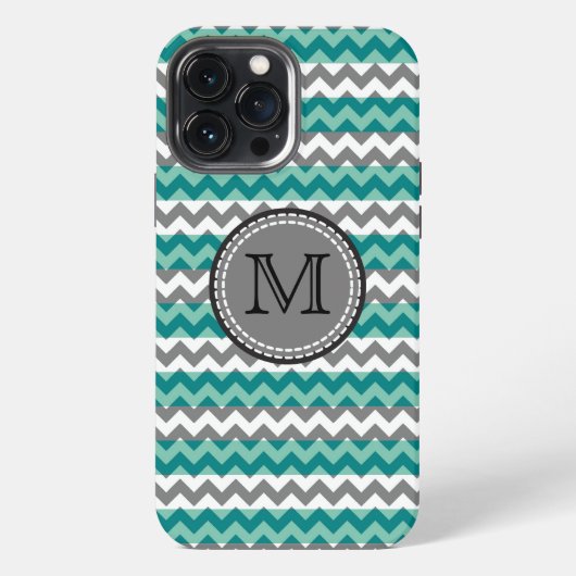 Turquoise en Gray Chevron Zigzag Monogram iPhone Hoesje (Achterkant)