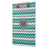Turquoise en Gray Chevron Zigzag Monogram Klembord (Links)