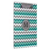 Turquoise en Gray Chevron Zigzag Monogram Klembord (Rechts)
