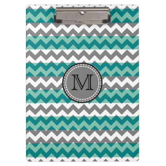 Turquoise en Gray Chevron Zigzag Monogram Klembord (Voorkant)
