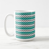 Turquoise en Gray Chevron Zigzag Monogram Koffiemok (Links)
